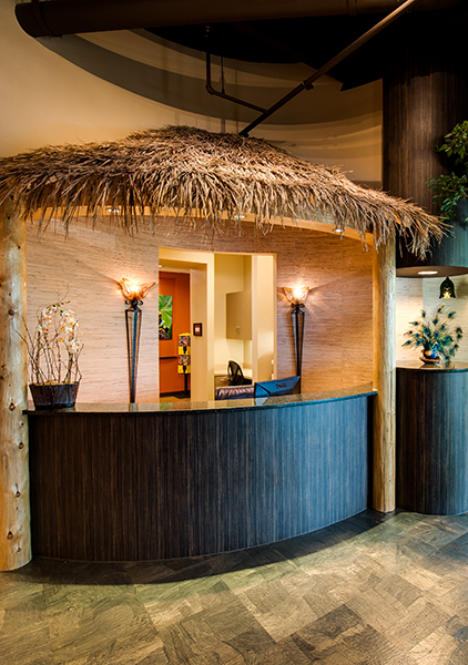 Tiki hut reception desk photo for Pediatric dentist Dr. Amy Davidian in Durham, NC